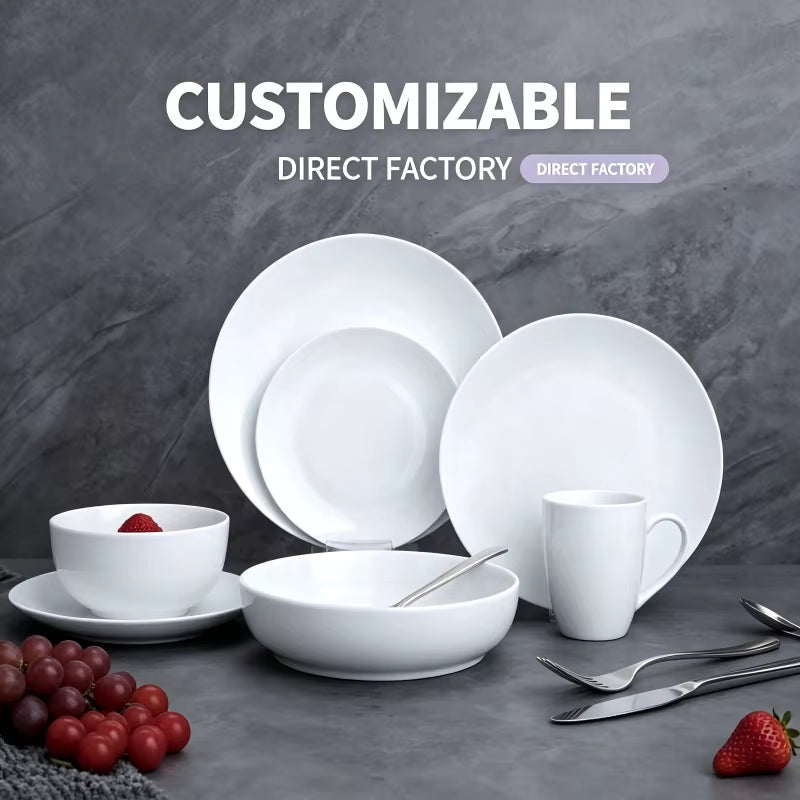 Factory Direct Sell Wholesale Cheap White Ceramic Stock Tableware Plates Dinner Dishes Porcelain Dinnerware Bowl