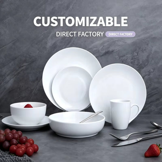 Factory Direct Sell Wholesale Cheap White Ceramic Stock Tableware Plates Dinner Dishes Porcelain Dinnerware Bowl